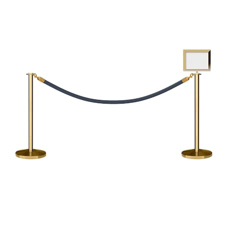 Stanchion Post & Rope Kit Pol.Brass,2FlatTop 1Gray Rope 8.5x11H Sign